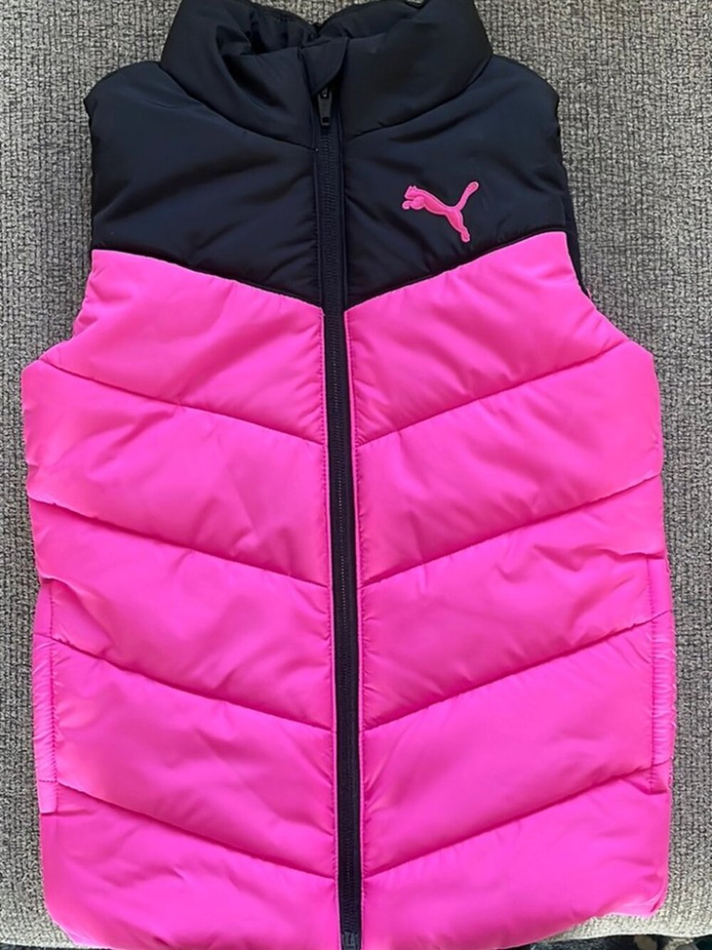 Puma Girls Puffer Vest Hot Pink & Black Full Zip SZ M (10/12)